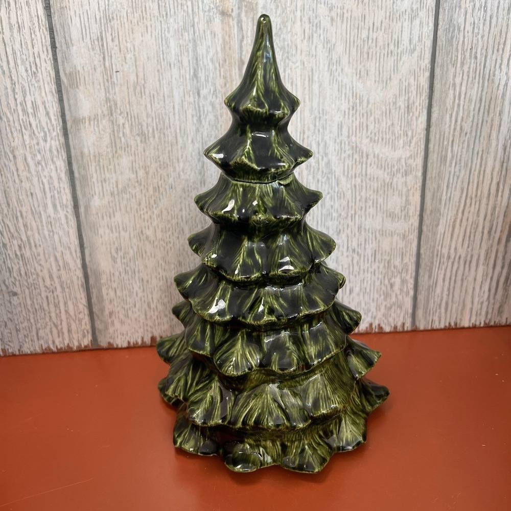 Vintage Handmade Ceramic Large Green Pine Tree Christmas MCM Green Drip 8.5'"